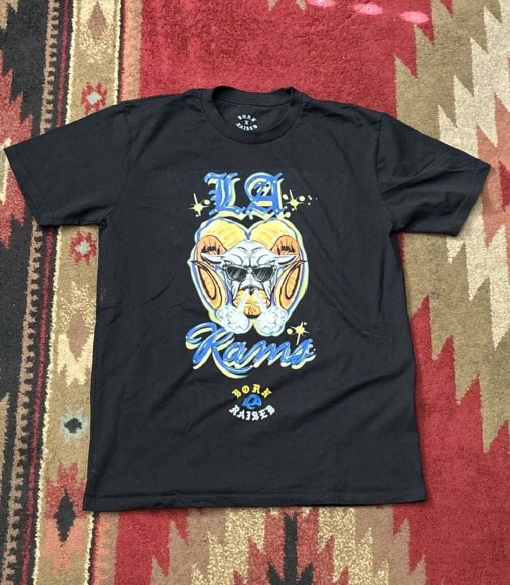 Born X Raised Los Angeles Rams Airbrushed Graphic Black T-Shirt